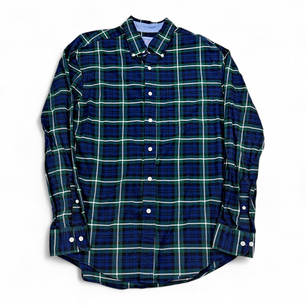 Saddlebred Men's Green Navy Plaid Button-Down Shirt Size M
